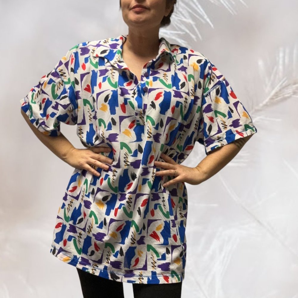 Vintage Abstract Pop Art Button Down Tee